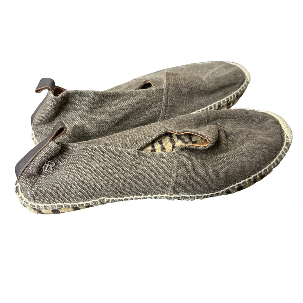 Ralph Lauren Espadrilles Mens 11 Brown Canvas Jute Slip On Loafers Made in Spain